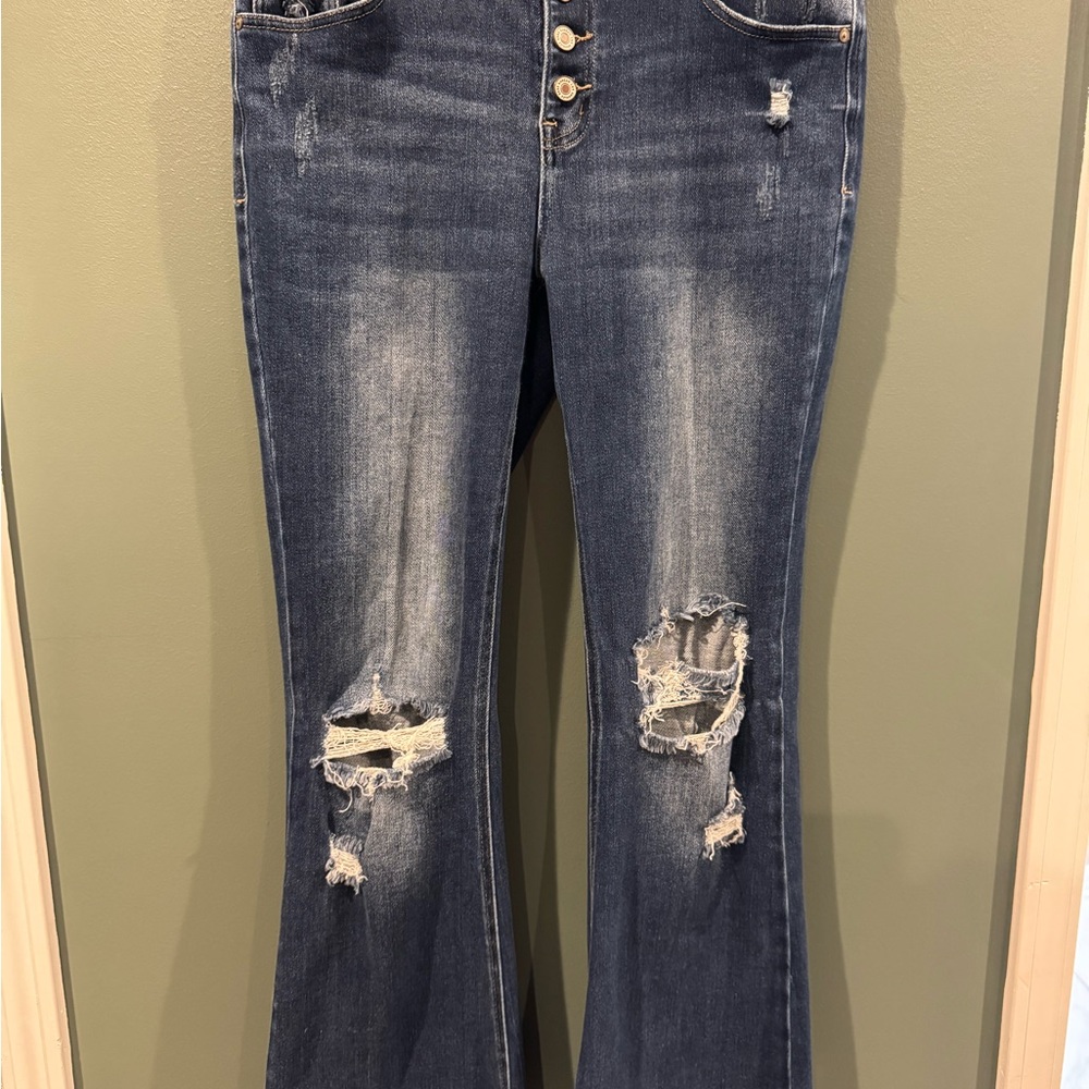 KanCan Dark Blue Distressed Flare Jeans